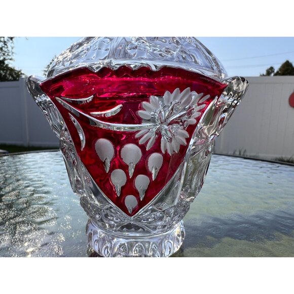 Vintage Anna Hutte Bleikristall Glass Candy Dish Jar Footed Lidded Cranberry Red - Picture 4 of 7